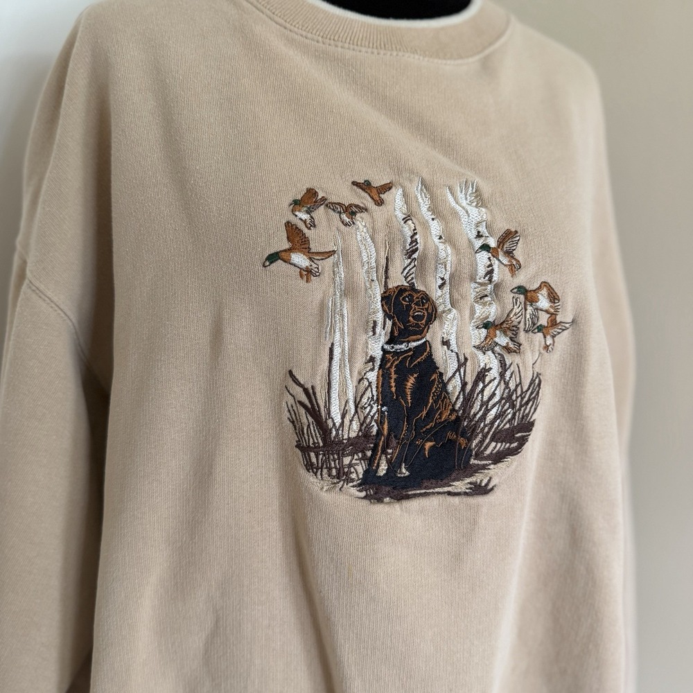 VTG Field Tested Hunting Dog Embroidered Crewneck Beige Outdoor Life (XL) Cabin - Picture 2 of 8